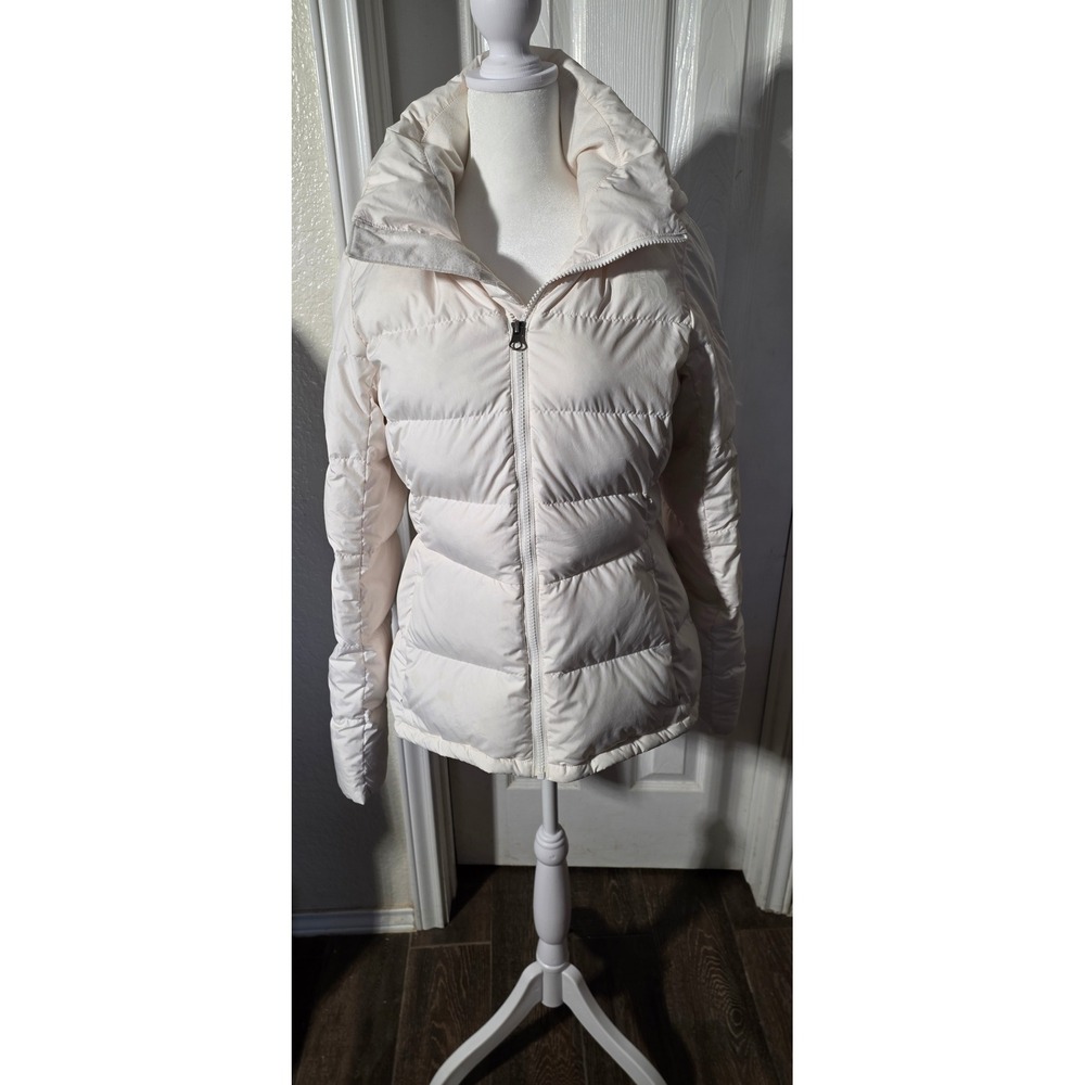 The North Face Womens Cream Down Puffer Jacket Hooded Full Zip Small NF0A5GDU